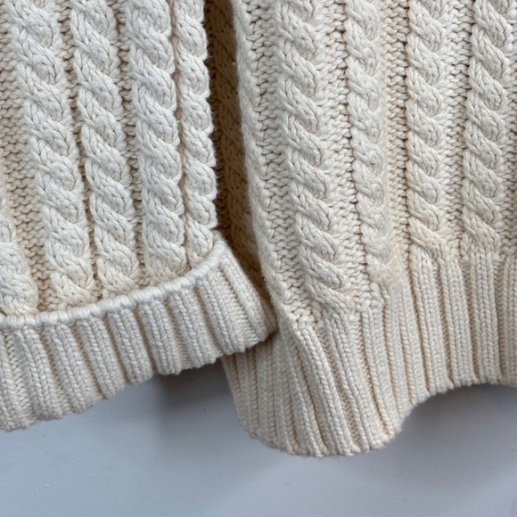 VTG Eddie Bauer Cable Knit Cricket Sweater L Cream V Neck Chunky Tennis Cottage - Picture 3 of 9